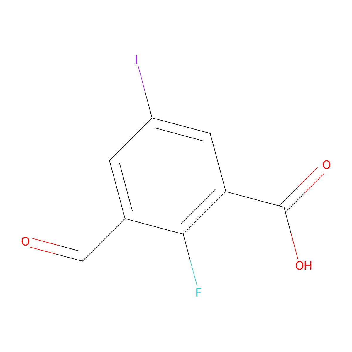 2-Fluoro-3-formyl-5-iodobenzoic acid molecular structure, CAS 2387023-24-5