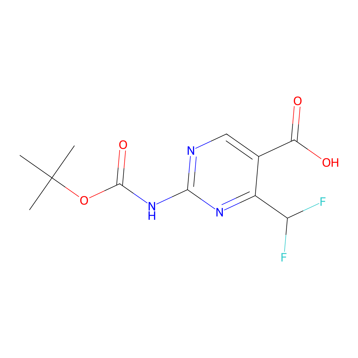 2-{[(Tert-butoxy)carbonyl]amino}-4-(difluoromethyl)pyrimidine-5-carboxylic acid molecular structure, CAS 2387031-94-7