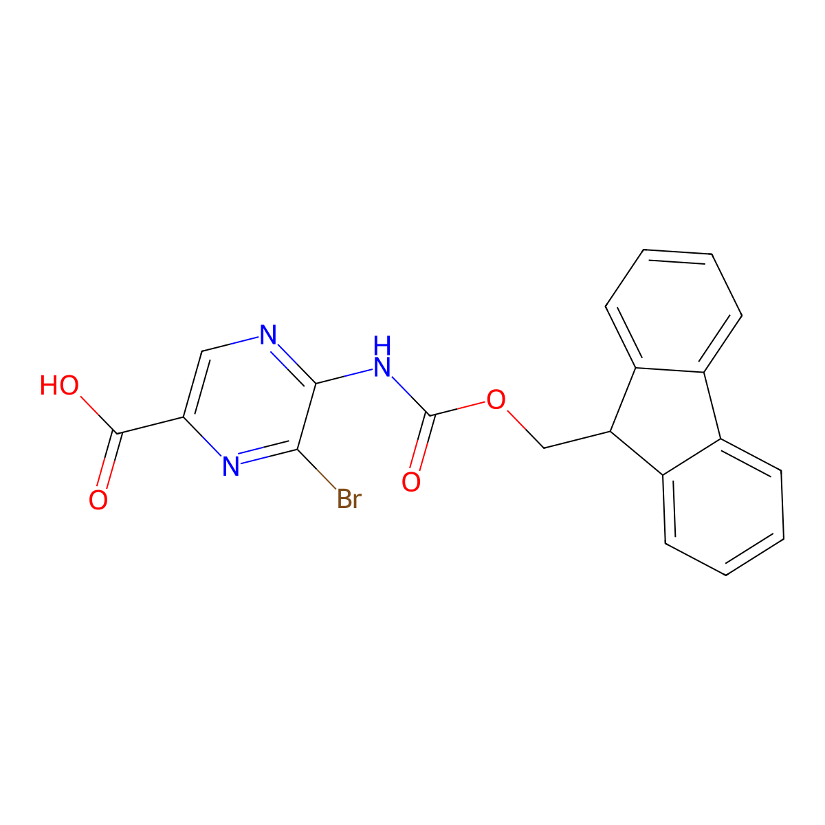 6-bromo-5-({[(9H-fluoren-9-yl)methoxy]carbonyl}amino)pyrazine-2-carboxylic acid molecular structure, CAS 2387036-46-4