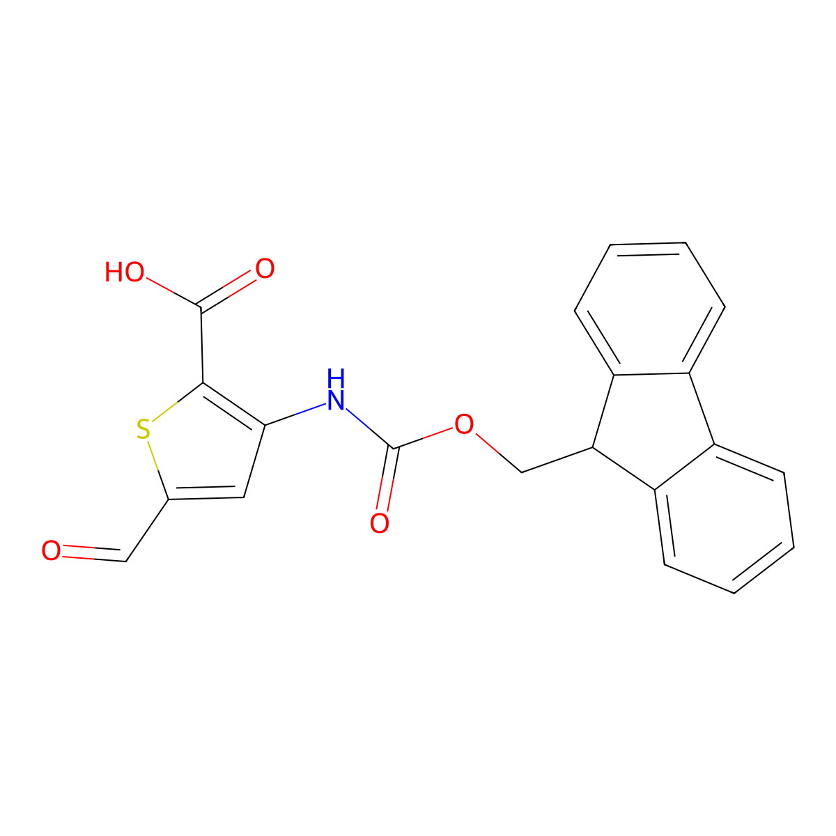 3-({[(9H-fluoren-9-yl)methoxy]carbonyl}amino)-5-formylthiophene-2-carboxylic acid molecular structure, CAS 2387049-67-2