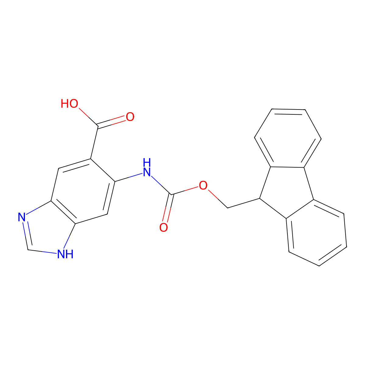 6-({[(9H-fluoren-9-yl)methoxy]carbonyl}amino)-1H-1,3-benzodiazole-5-carboxylic acid molecular structure, CAS 2387059-83-6