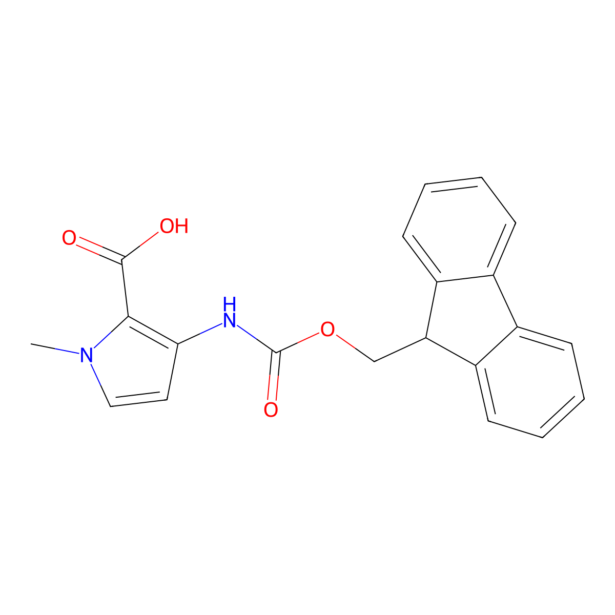 3-({[(9H-fluoren-9-yl)methoxy]carbonyl}amino)-1-methyl-1H-pyrrole-2-carboxylic acid molecular structure, CAS 2387076-35-7
