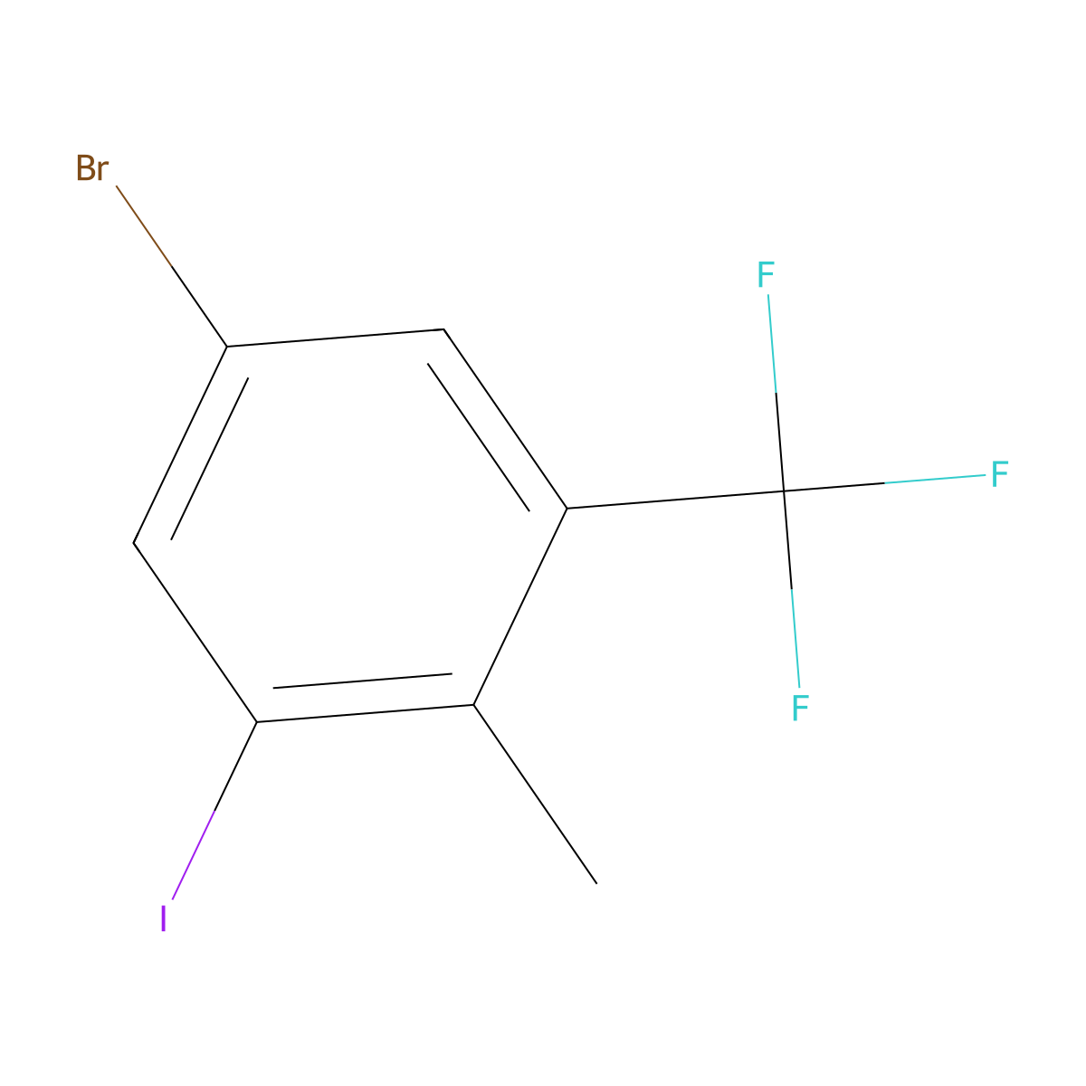 5-Bromo-1-iodo-2-methyl-3-(trifluoromethyl)benzene molecular structure, CAS 2387083-77-2