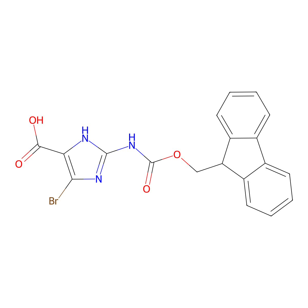 4-bromo-2-({[(9H-fluoren-9-yl)methoxy]carbonyl}amino)-1H-imidazole-5-carboxylic acid molecular structure, CAS 2387104-64-3