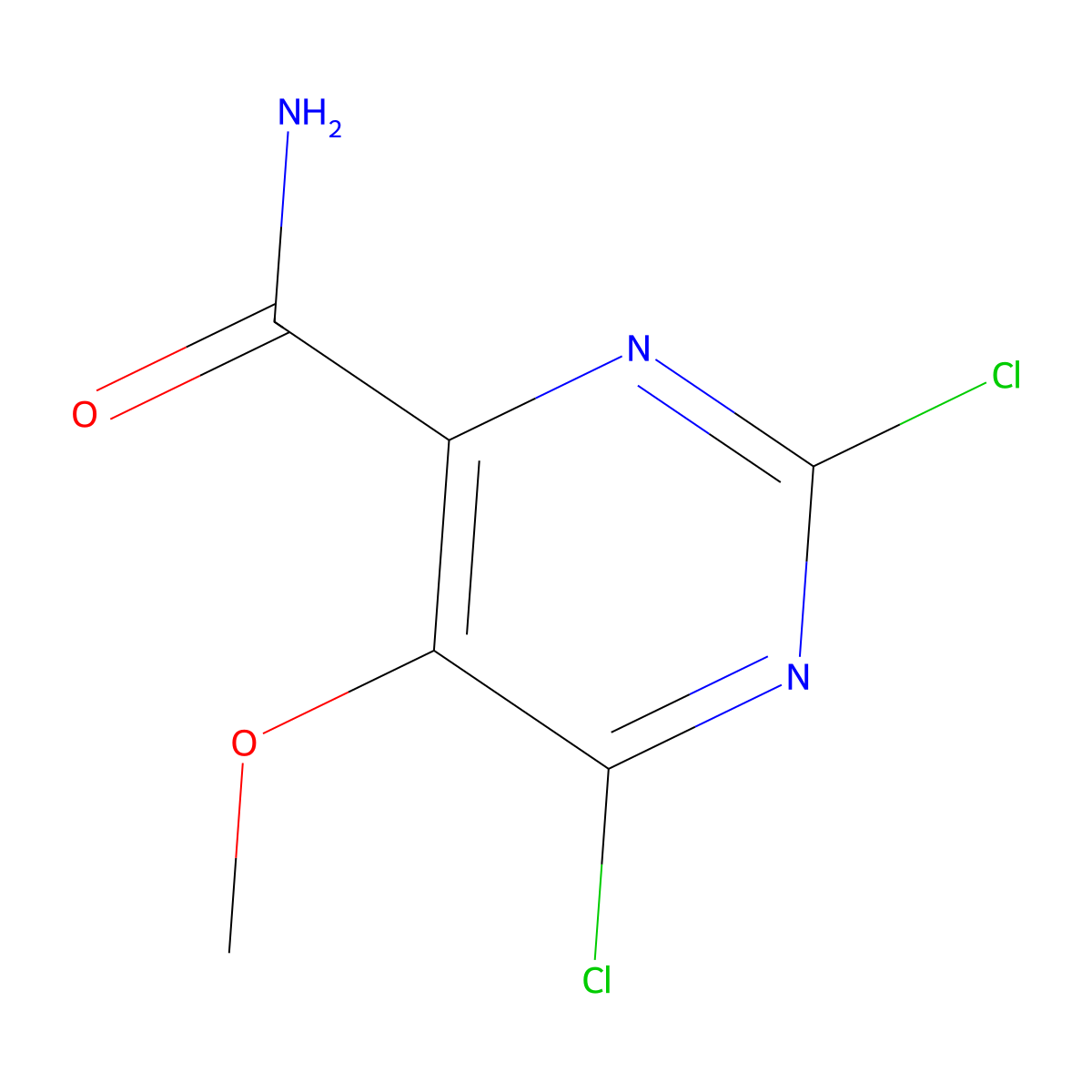 2,6-Dichloro-5-methoxypyrimidine-4-carboxamide molecular structure, CAS 2387106-56-9
