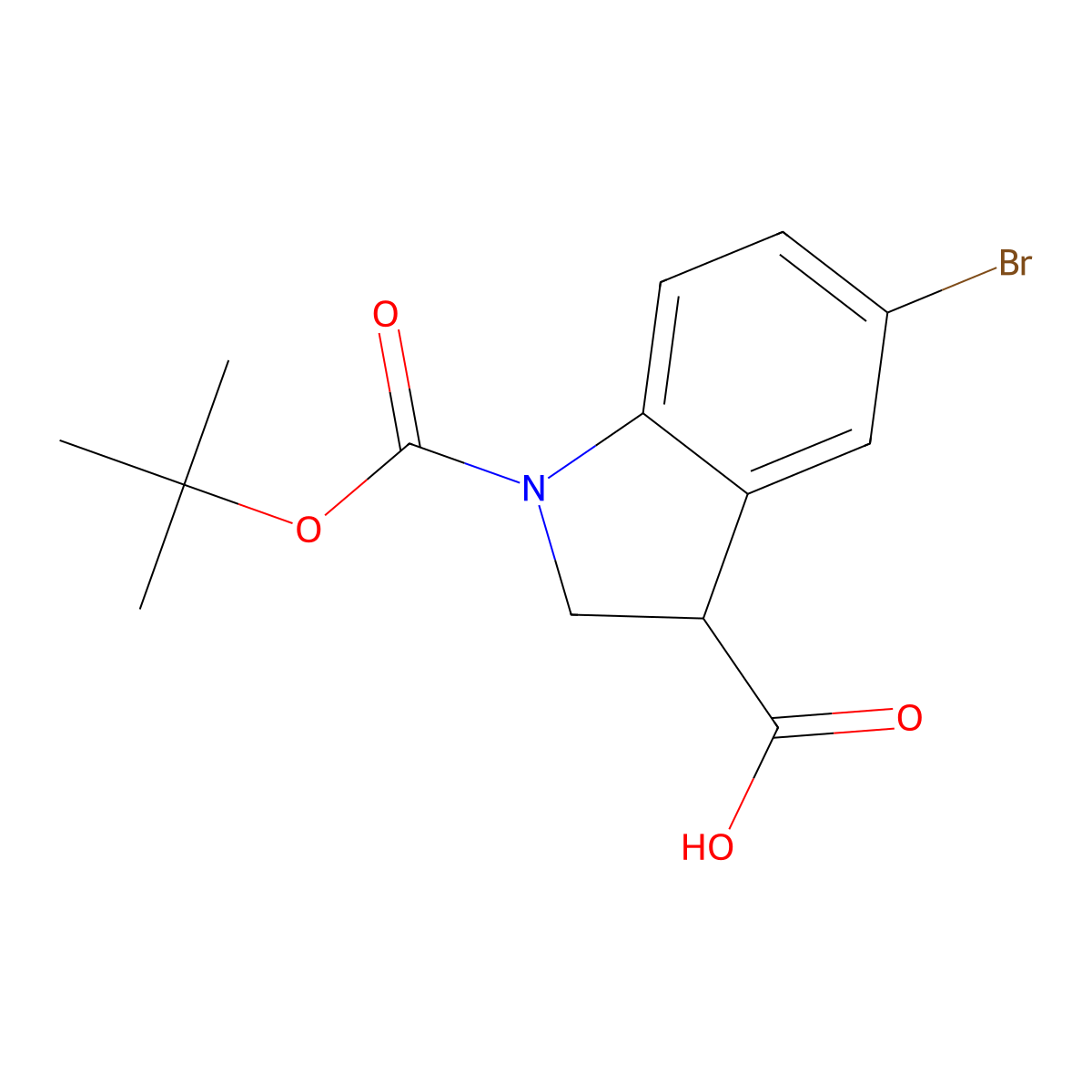 5-bromo-1-[(tert-butoxy)carbonyl]-2,3-dihydro-1H-indole-3-carboxylic acid molecular structure, CAS 2387108-78-1