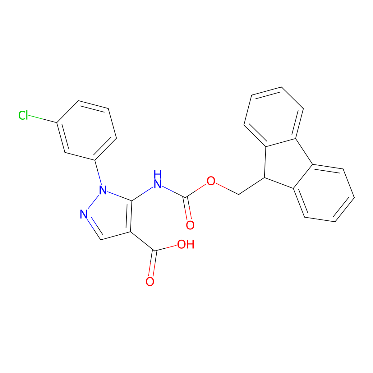 1-(3-chlorophenyl)-5-({[(9H-fluoren-9-yl)methoxy]carbonyl}amino)-1H-pyrazole-4-carboxylic acid molecular structure, CAS 2387111-21-7