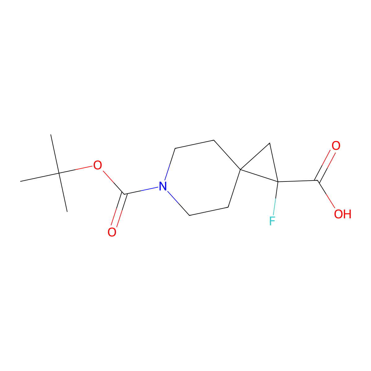 2-Fluoro-6-[(2-methylpropan-2-yl)oxycarbonyl]-6-azaspiro[2.5]octane-2-carboxylic acid molecular structure, CAS 2387116-93-8