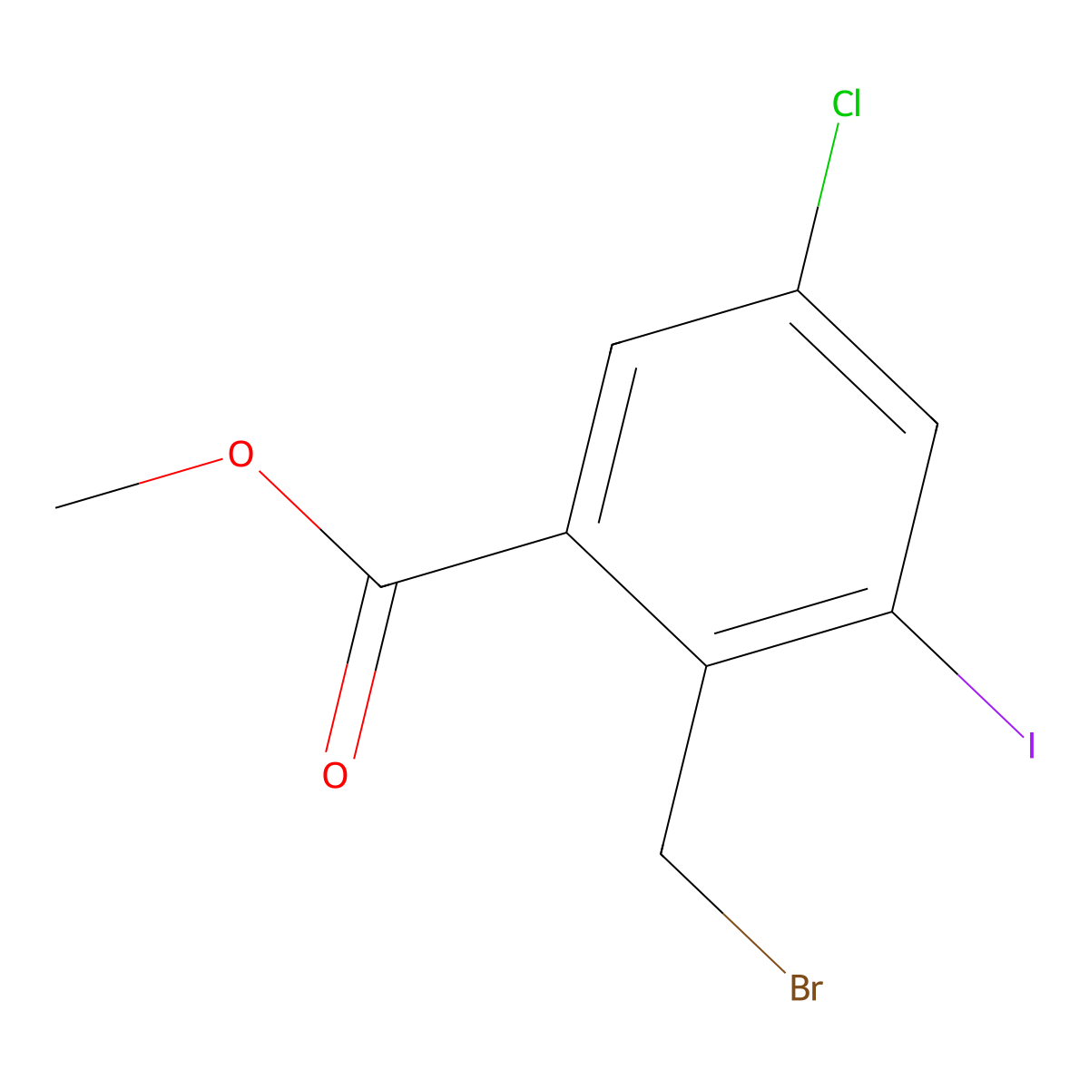 Methyl 2-(bromomethyl)-5-chloro-3-iodobenzoate molecular structure, CAS 2387143-97-5