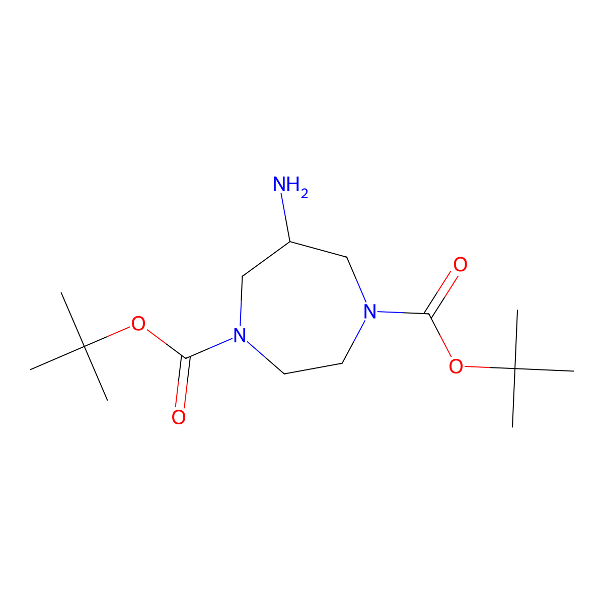 1,4-Di-tert-butyl 6-amino-1,4-diazepane-1,4-dicarboxylate molecular structure, CAS 2387152-15-8
