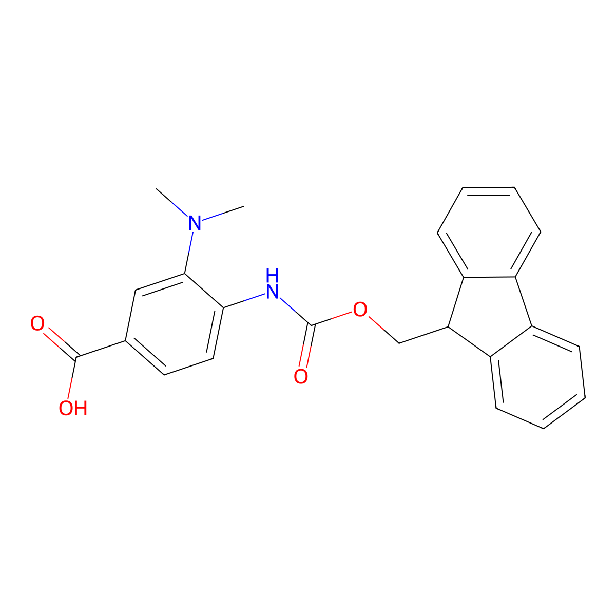 3-(dimethylamino)-4-({[(9H-fluoren-9-yl)methoxy]carbonyl}amino)benzoic acid molecular structure, CAS 2387158-83-8