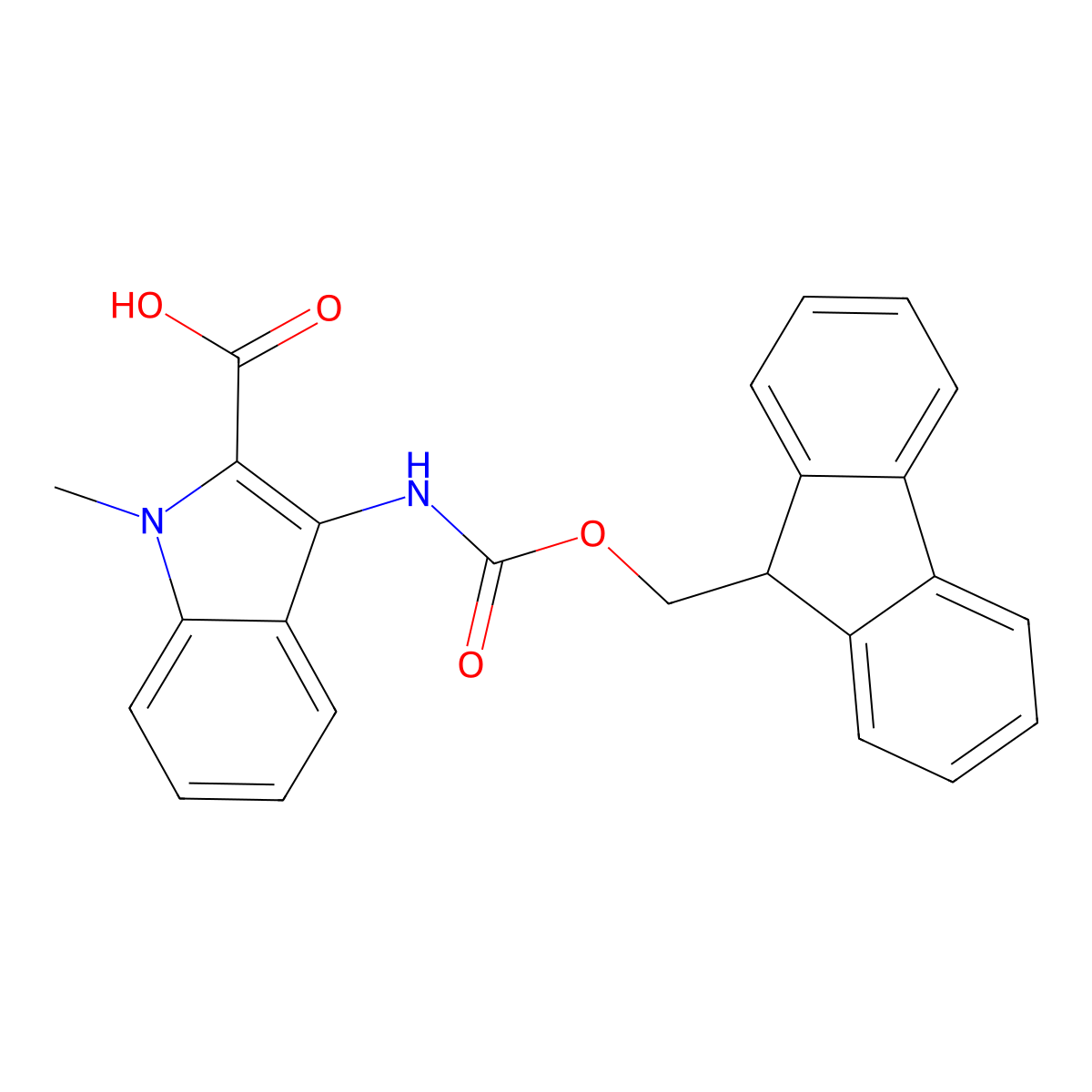 3-({[(9H-fluoren-9-yl)methoxy]carbonyl}amino)-1-methyl-1H-indole-2-carboxylic acid molecular structure, CAS 2387171-35-7