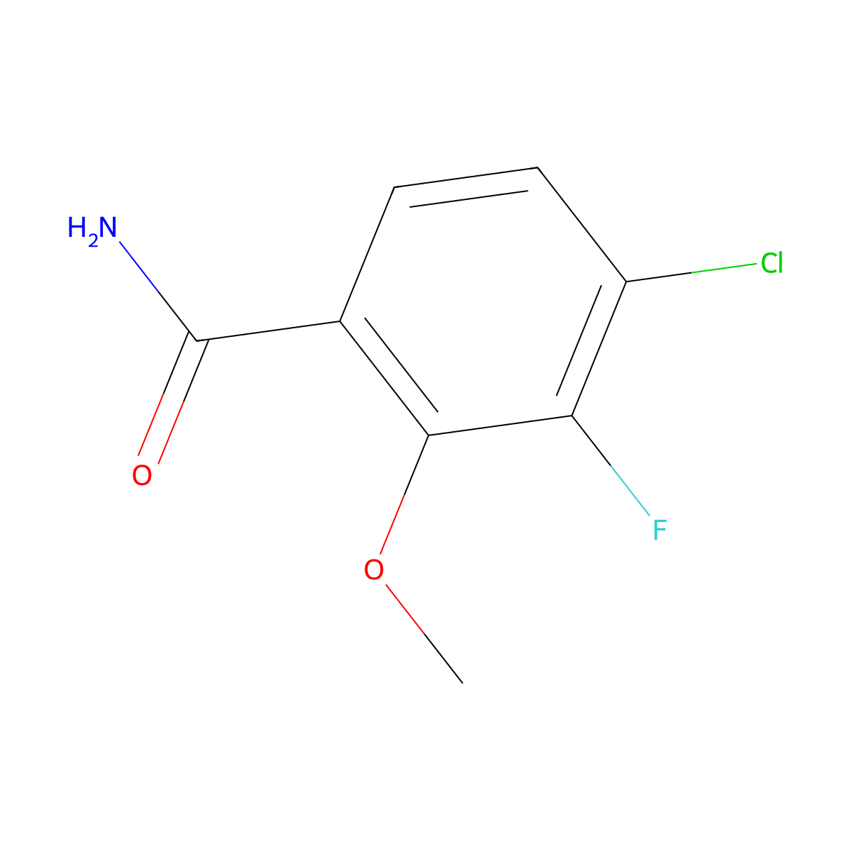 4-Chloro-3-fluoro-2-methoxybenzamide molecular structure, CAS 2387172-11-2