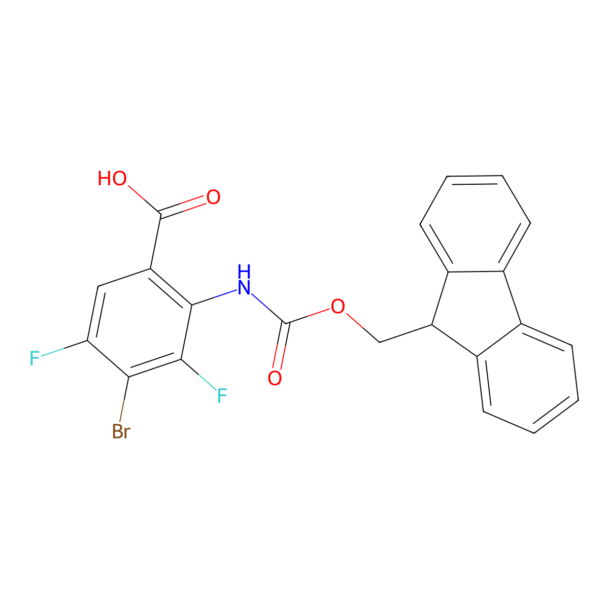 4-bromo-2-({[(9H-fluoren-9-yl)methoxy]carbonyl}amino)-3,5-difluorobenzoic acid molecular structure, CAS 2387177-10-6