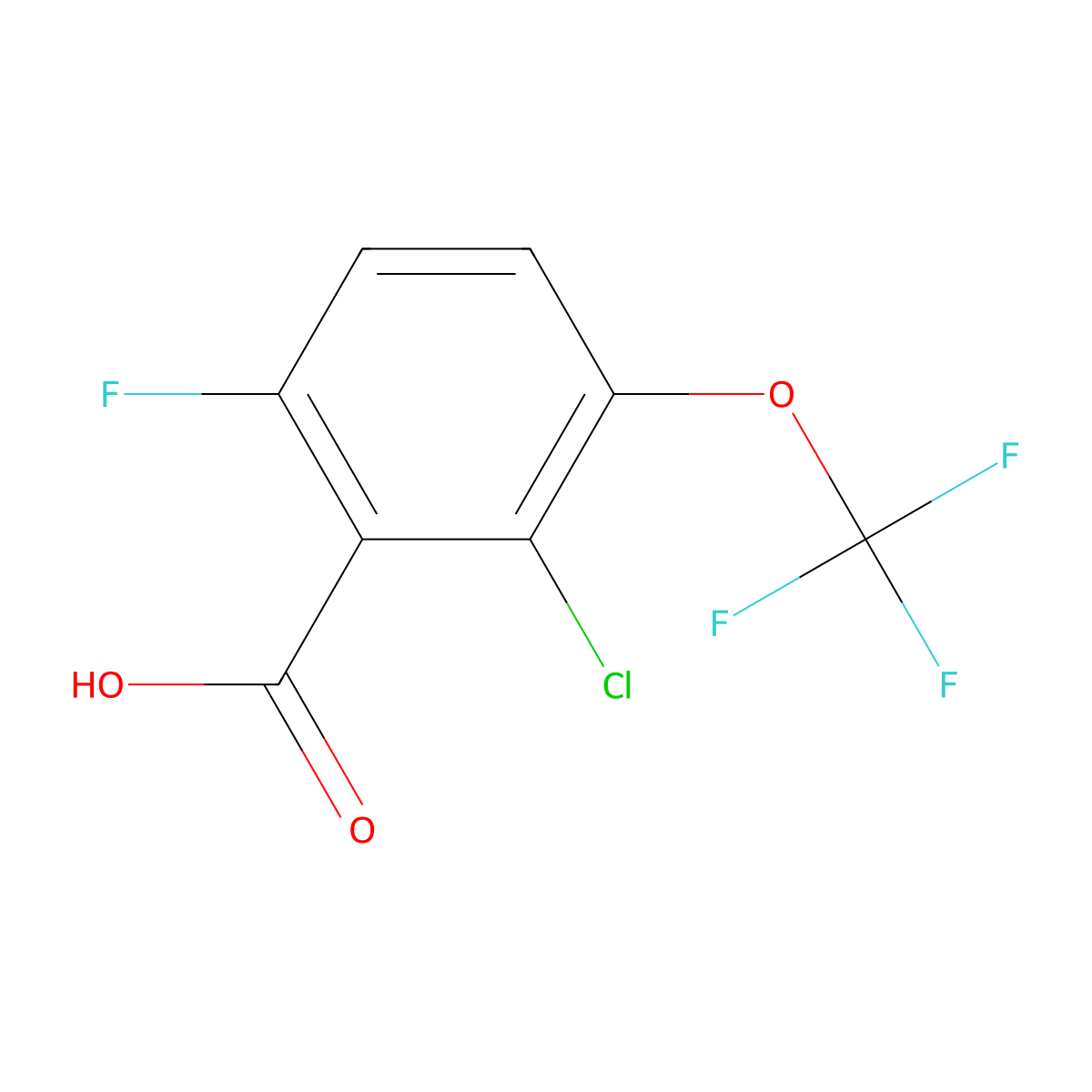 2-Chloro-6-fluoro-3-(trifluoromethoxy)benzoic acid molecular structure, CAS 2387179-19-1