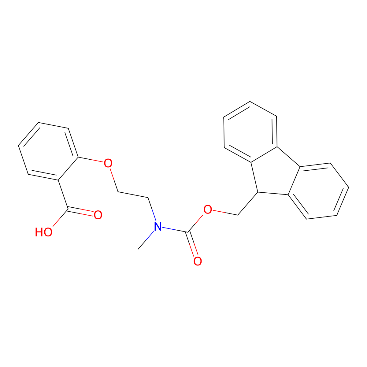 2-[2-({[(9H-fluoren-9-yl)methoxy]carbonyl}(methyl)amino)ethoxy]benzoic acid molecular structure, CAS 2387183-92-6