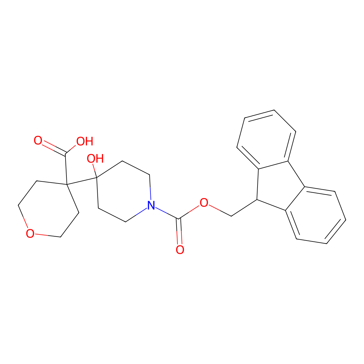 4-(1-{[(9H-fluoren-9-yl)methoxy]carbonyl}-4-hydroxypiperidin-4-yl)oxane-4-carboxylic acid molecular structure, CAS 2387188-81-8