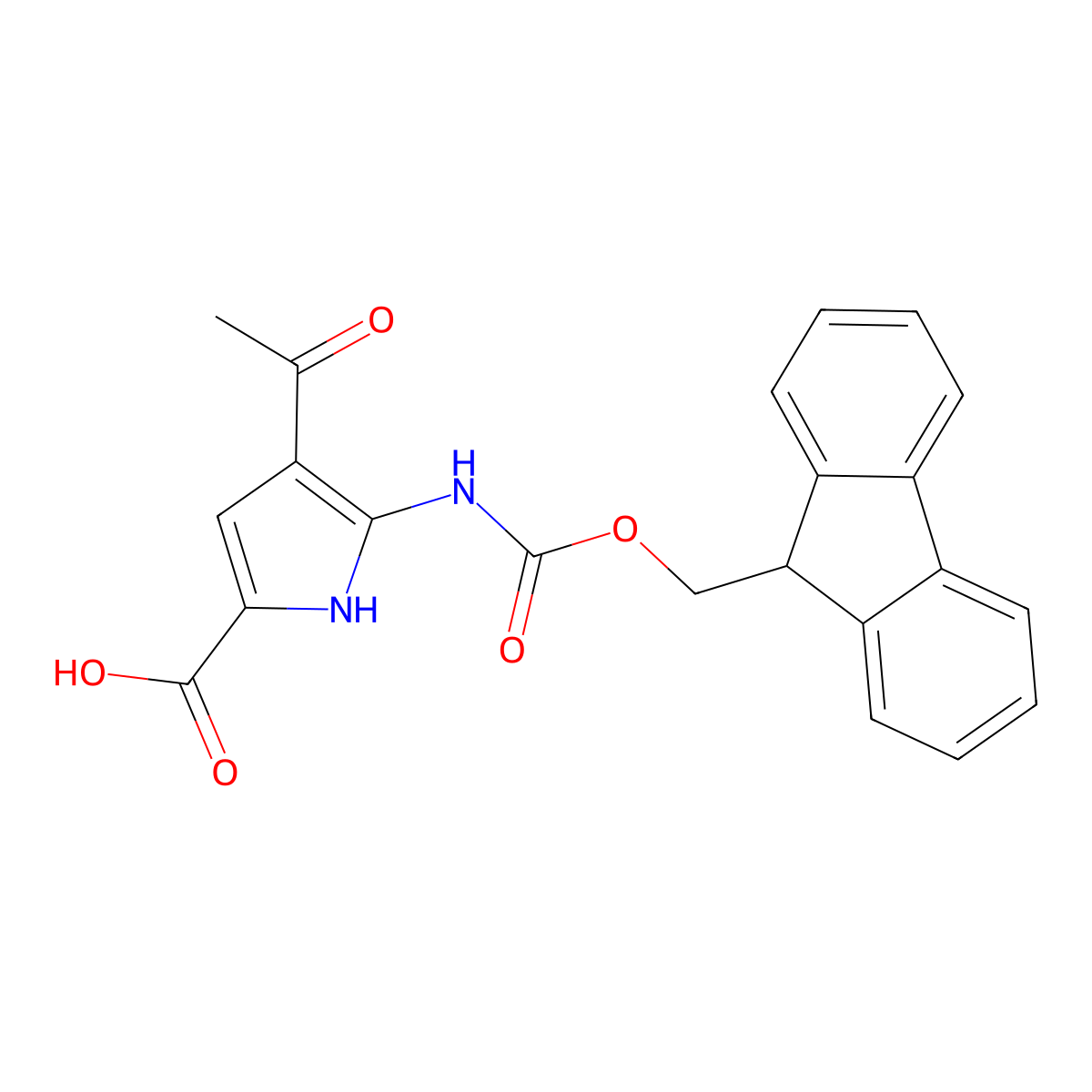 4-acetyl-5-({[(9H-fluoren-9-yl)methoxy]carbonyl}amino)-1H-pyrrole-2-carboxylic acid molecular structure, CAS 2387194-47-8