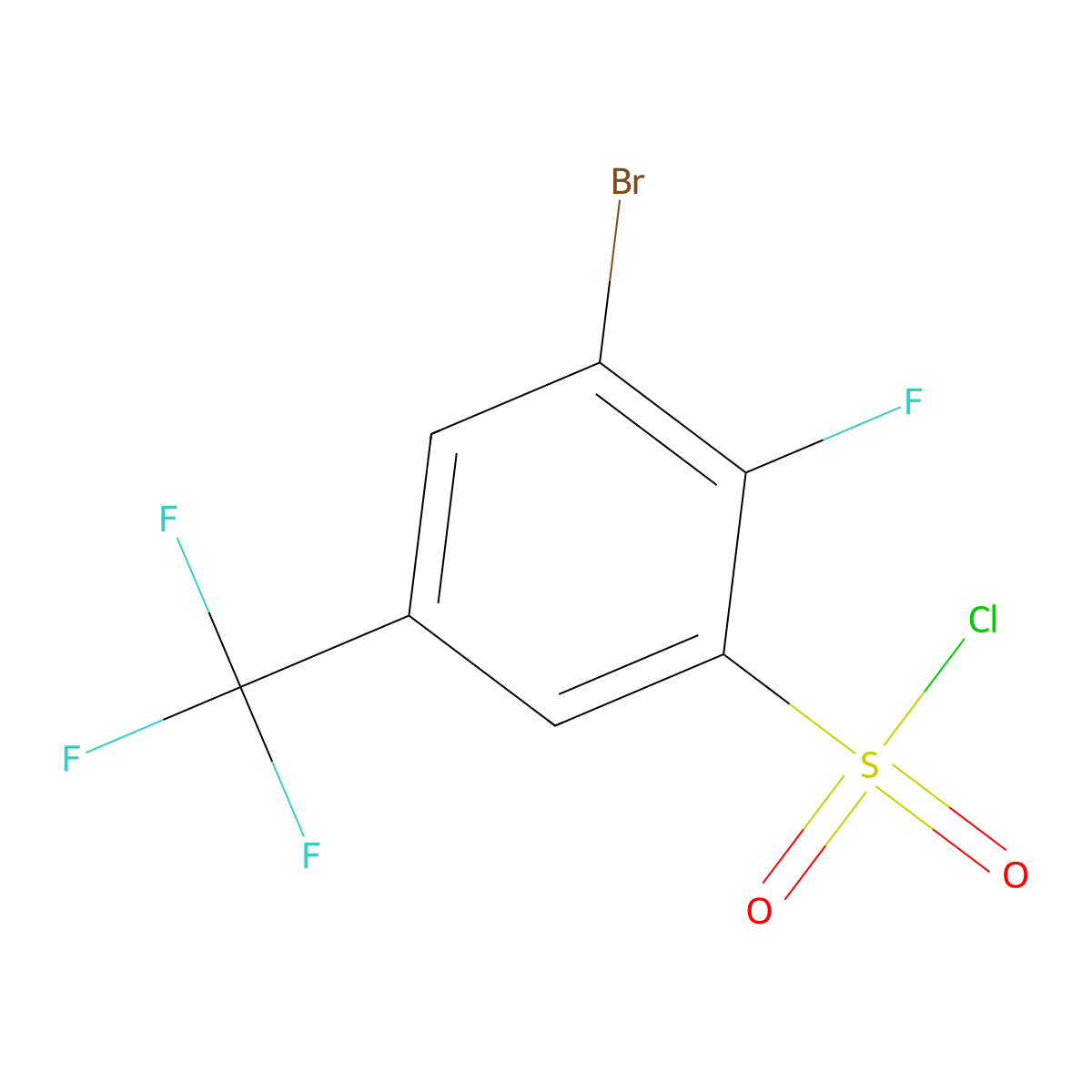 3-Bromo-2-fluoro-5-(trifluoromethyl)benzenesulfonyl chloride molecular structure, CAS 2387196-53-2