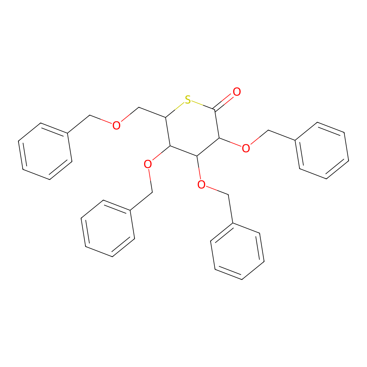 3,4,5-Tris(benzyloxy)-6-((benzyloxy)methyl)tetrahydro-2H-thiopyran-2-one molecular structure, CAS 2387213-49-0