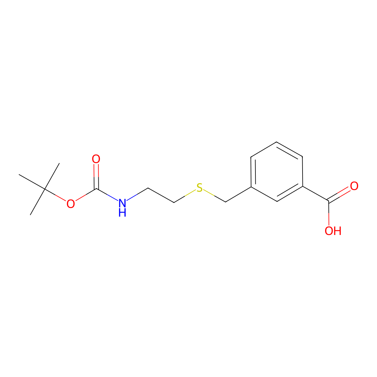 3-{[(2-{[(Tert-butoxy)carbonyl]amino}ethyl)sulfanyl]methyl}benzoicacid molecular structure, CAS 2387215-79-2