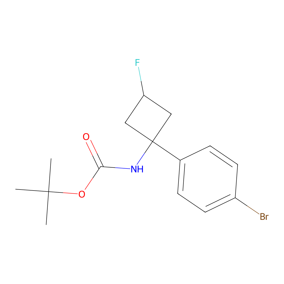 tert-butyl N-[1-(4-bromophenyl)-3-fluorocyclobutyl]carbamate molecular structure, CAS 2387217-13-0