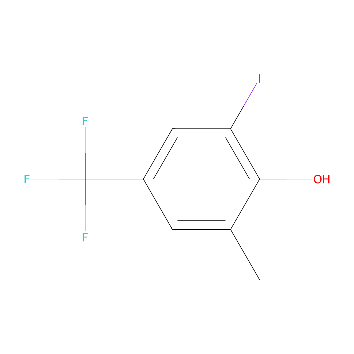 2-Iodo-6-methyl-4-(trifluoromethyl)phenol molecular structure, CAS 2387227-49-6