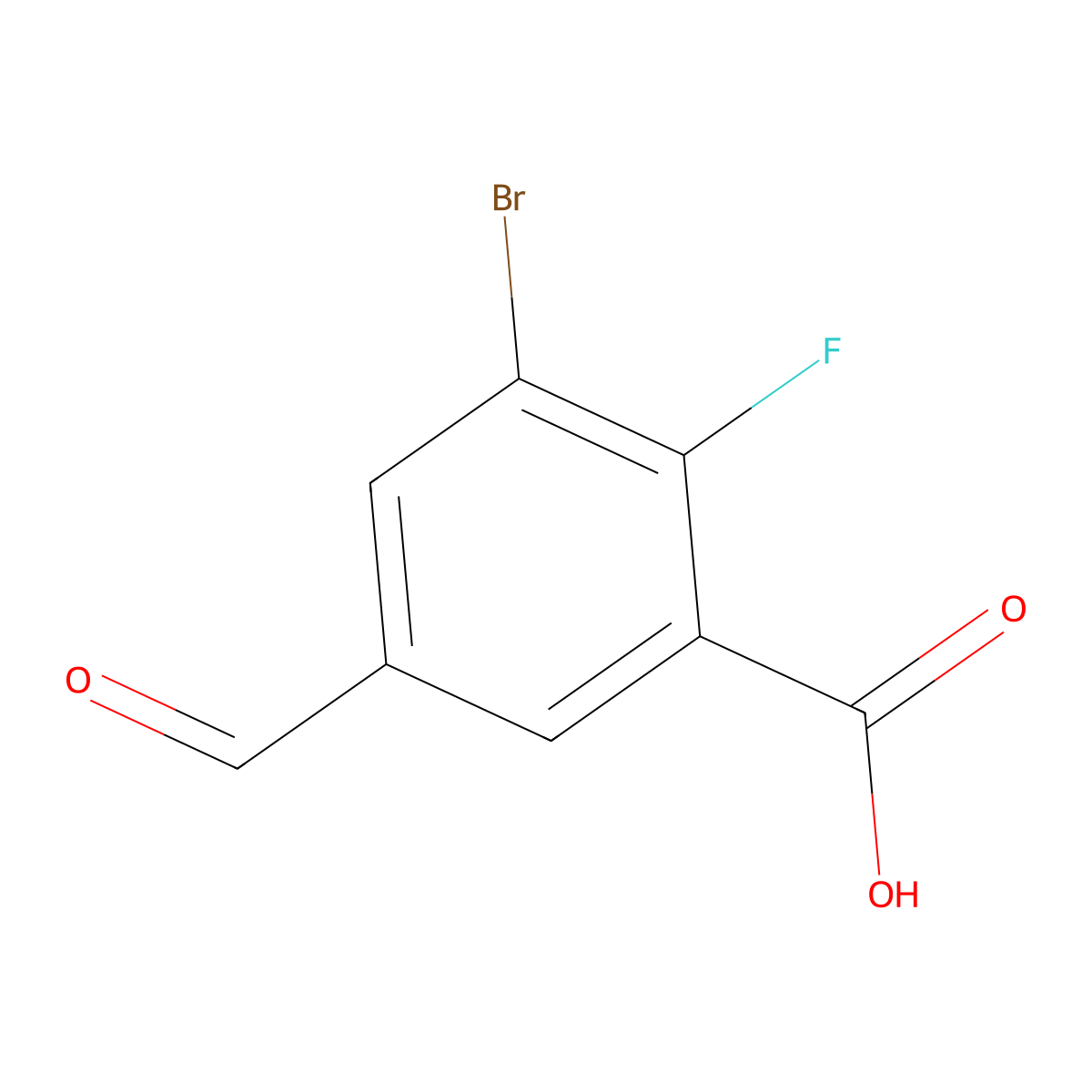 3-Bromo-2-fluoro-5-formylbenzoic acid molecular structure, CAS 2387232-88-2