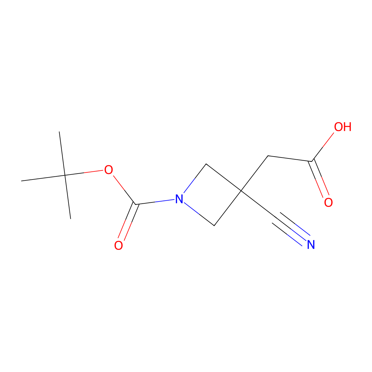 2-{1-[(Tert-butoxy)carbonyl]-3-cyanoazetidin-3-yl}acetic acid molecular structure, CAS 2387234-48-0