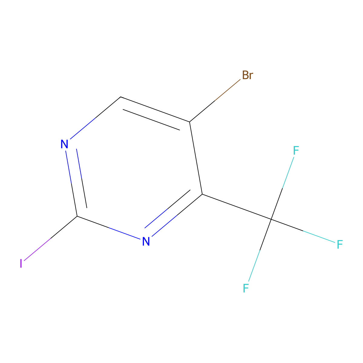 5-Bromo-2-iodo-4-(trifluoromethyl)pyrimidine molecular structure, CAS 2387257-92-1