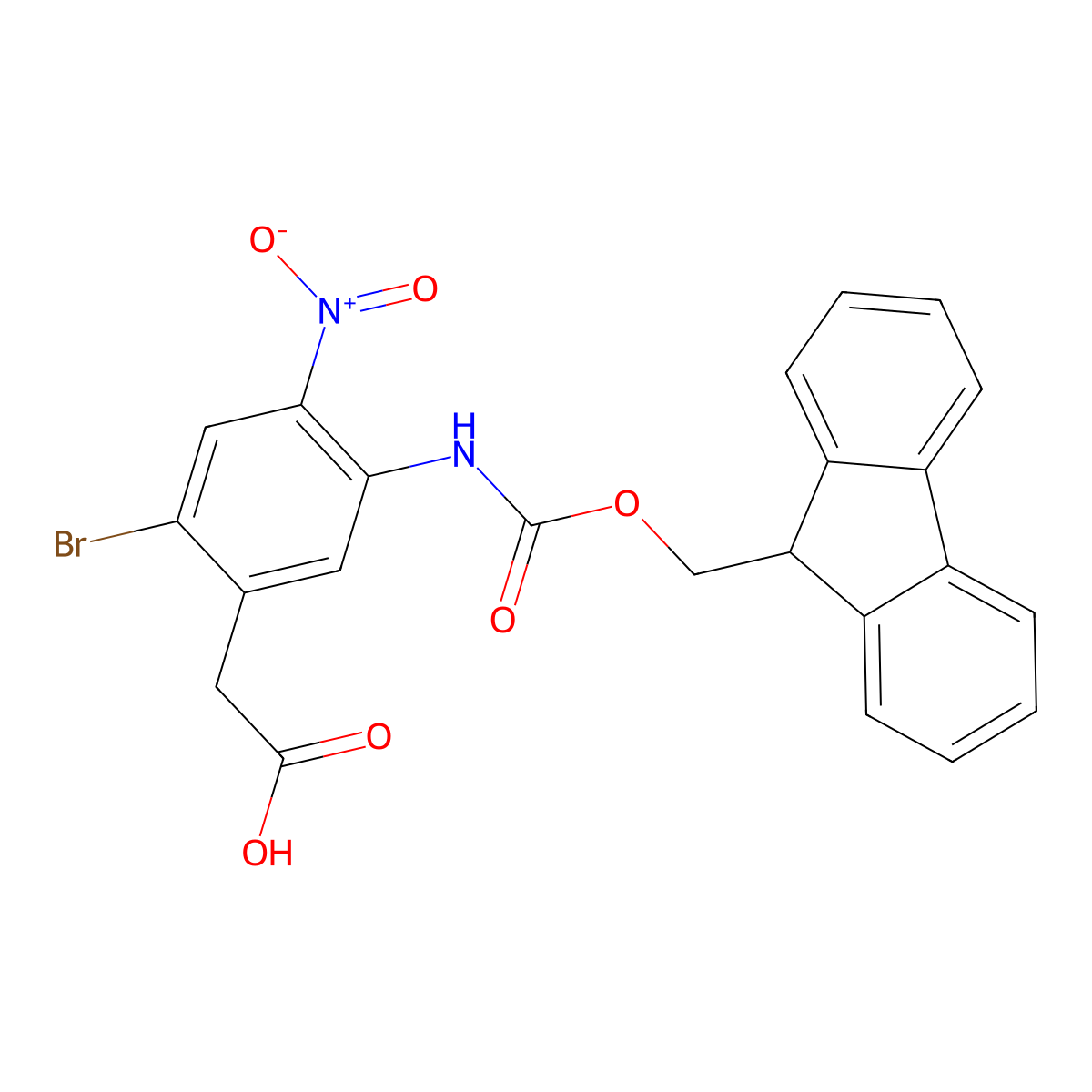 2-[2-bromo-5-({[(9H-fluoren-9-yl)methoxy]carbonyl}amino)-4-nitrophenyl]acetic acid molecular structure, CAS 2387261-54-1