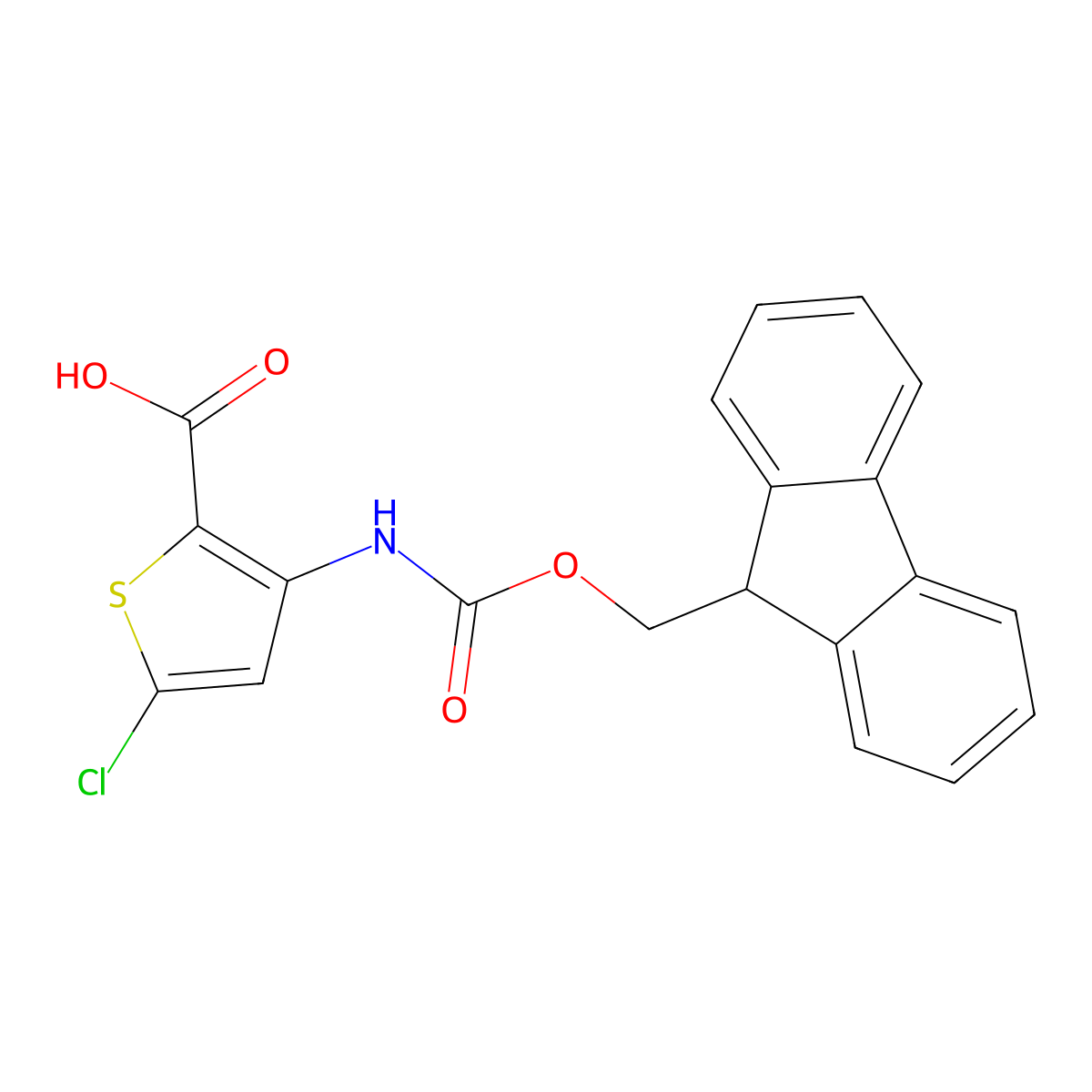 5-chloro-3-({[(9H-fluoren-9-yl)methoxy]carbonyl}amino)thiophene-2-carboxylic acid molecular structure, CAS 2387276-92-6