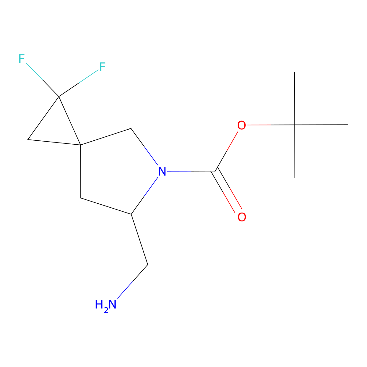 Tert-butyl 6-(aminomethyl)-1,1-difluoro-5-azaspiro[2.4]heptane-5-carboxylate molecular structure, CAS 2387282-21-3