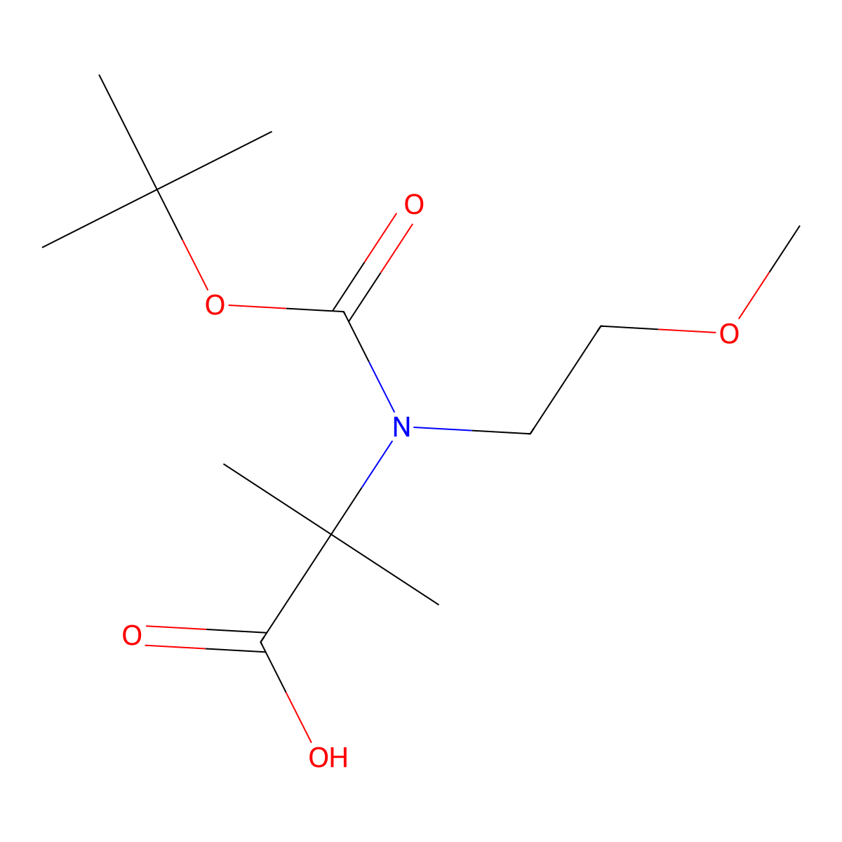 2-{[(Tert-butoxy)carbonyl](2-methoxyethyl)amino}-2-methylpropanoic acid molecular structure, CAS 2387291-89-4