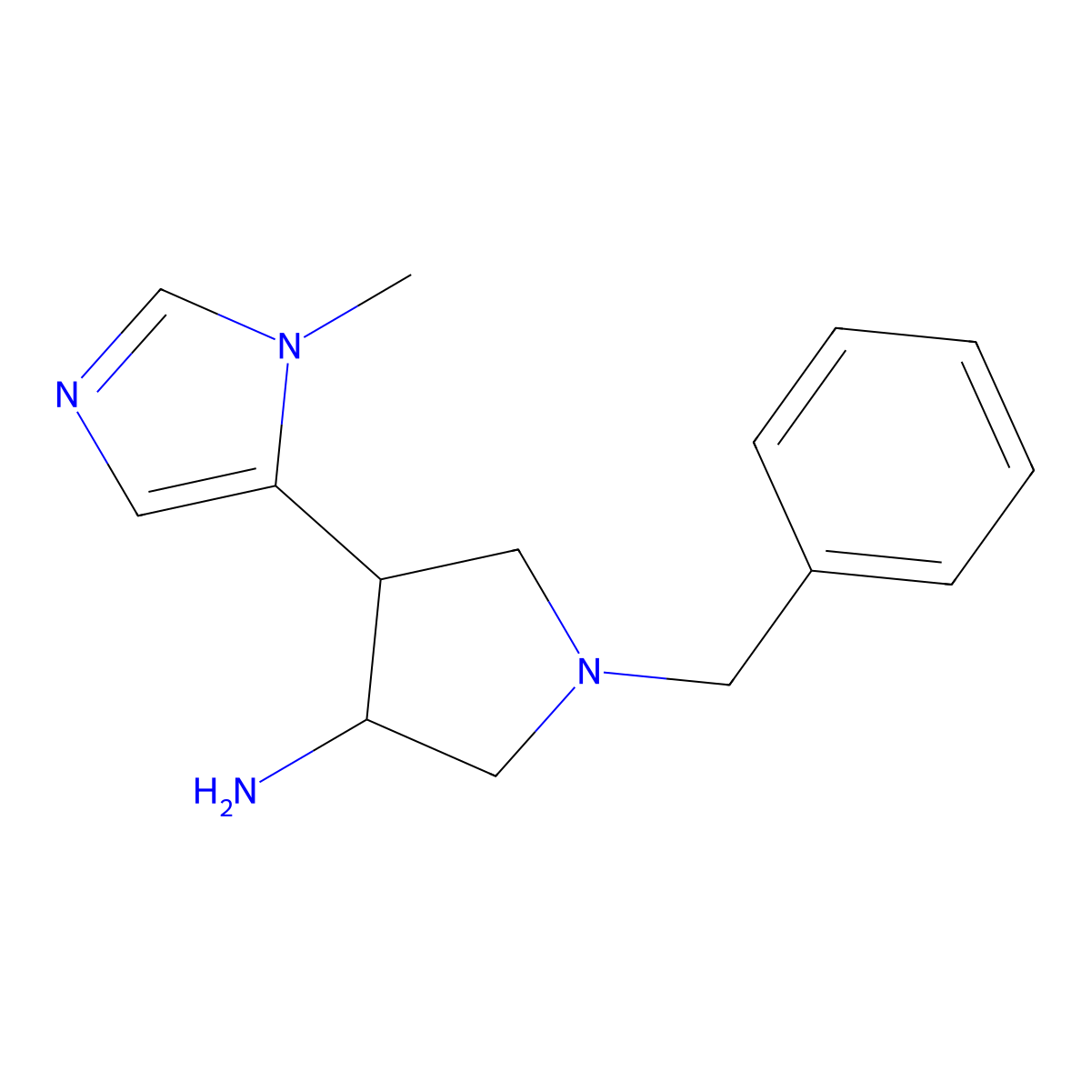 1-benzyl-4-(1-methyl-1H-imidazol-5-yl)pyrrolidin-3-amine molecular structure, CAS 2387297-92-7