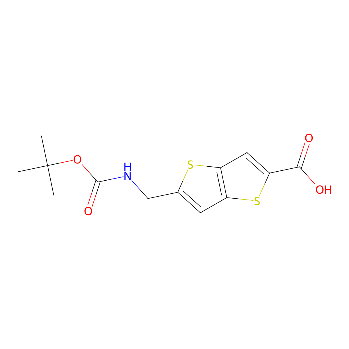 5-({[(Tert-butoxy)carbonyl]amino}methyl)thieno[3,2-b]thiophene-2-carboxylic acid molecular structure, CAS 2387312-60-7