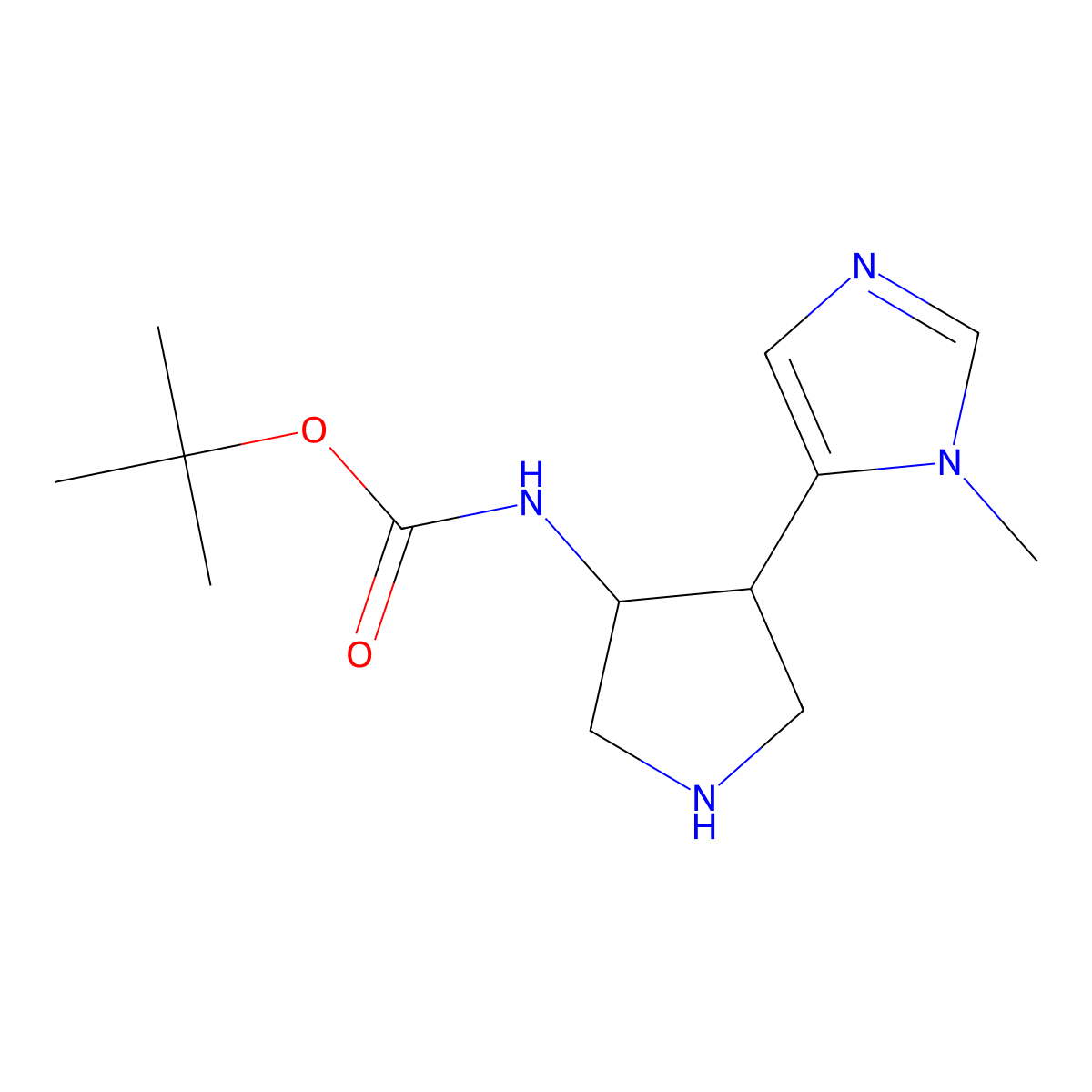 tert-butyl N-[4-(1-methyl-1H-imidazol-5-yl)pyrrolidin-3-yl]carbamate molecular structure, CAS 2387319-41-5