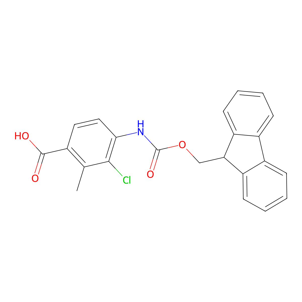 3-chloro-4-({[(9H-fluoren-9-yl)methoxy]carbonyl}amino)-2-methylbenzoic acid molecular structure, CAS 2387329-43-1
