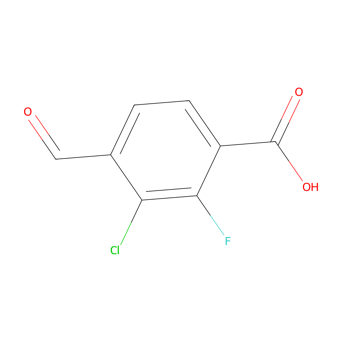 3-Chloro-2-fluoro-4-formylbenzoic acid molecular structure, CAS 2387369-95-9