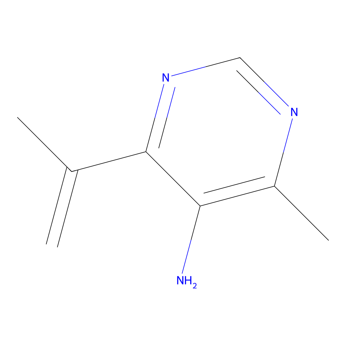 4-Methyl-6-(prop-1-en-2-yl)pyrimidin-5-amine molecular structure, CAS 2387444-15-5