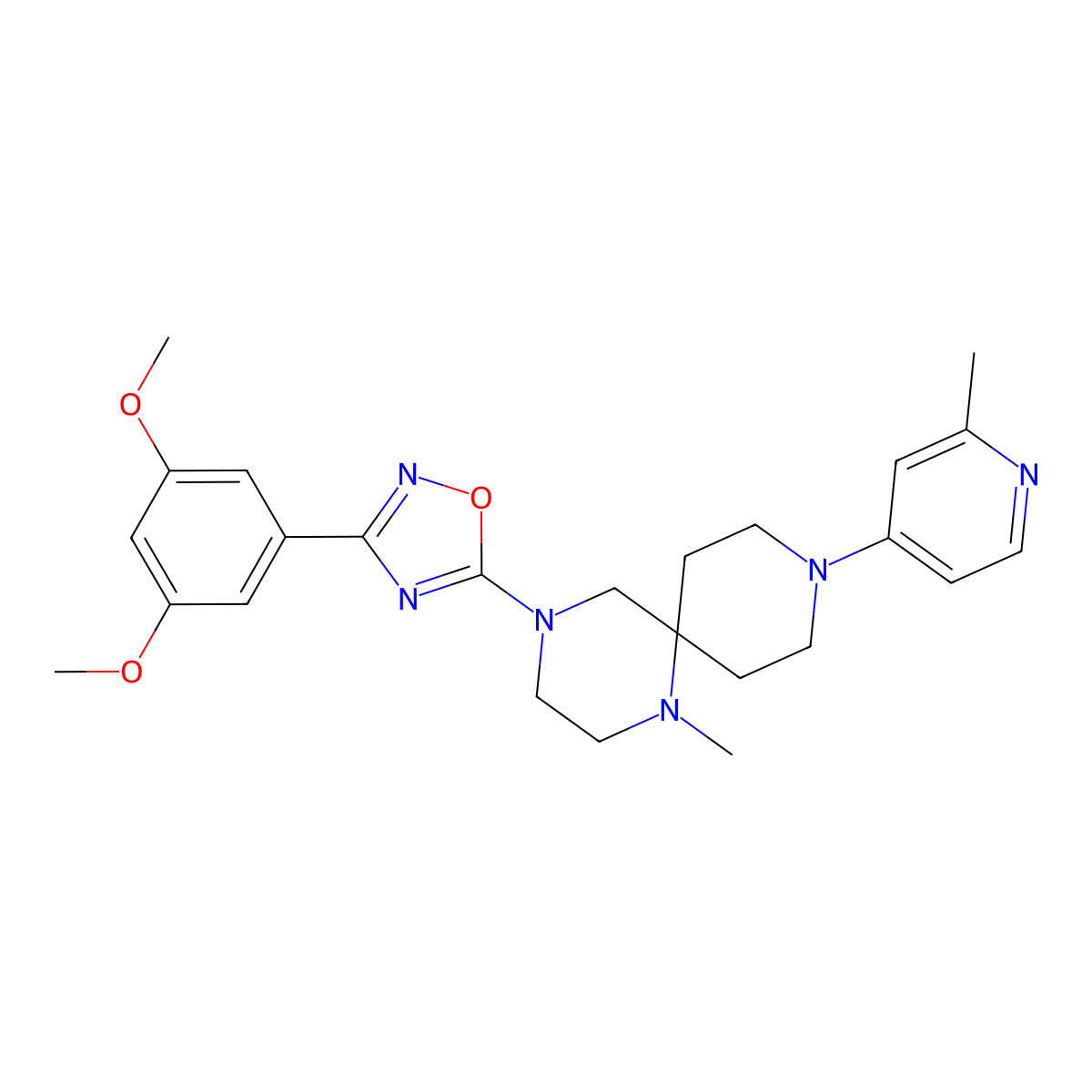 3-(3,5-Dimethoxyphenyl)-5-(1-methyl-9-(2-methylpyridin-4-yl)-1,4,9-triazaspiro[5.5]undecan-4-yl)-1,2,4-oxadiazole molecular structure, CAS 2387510-80-5