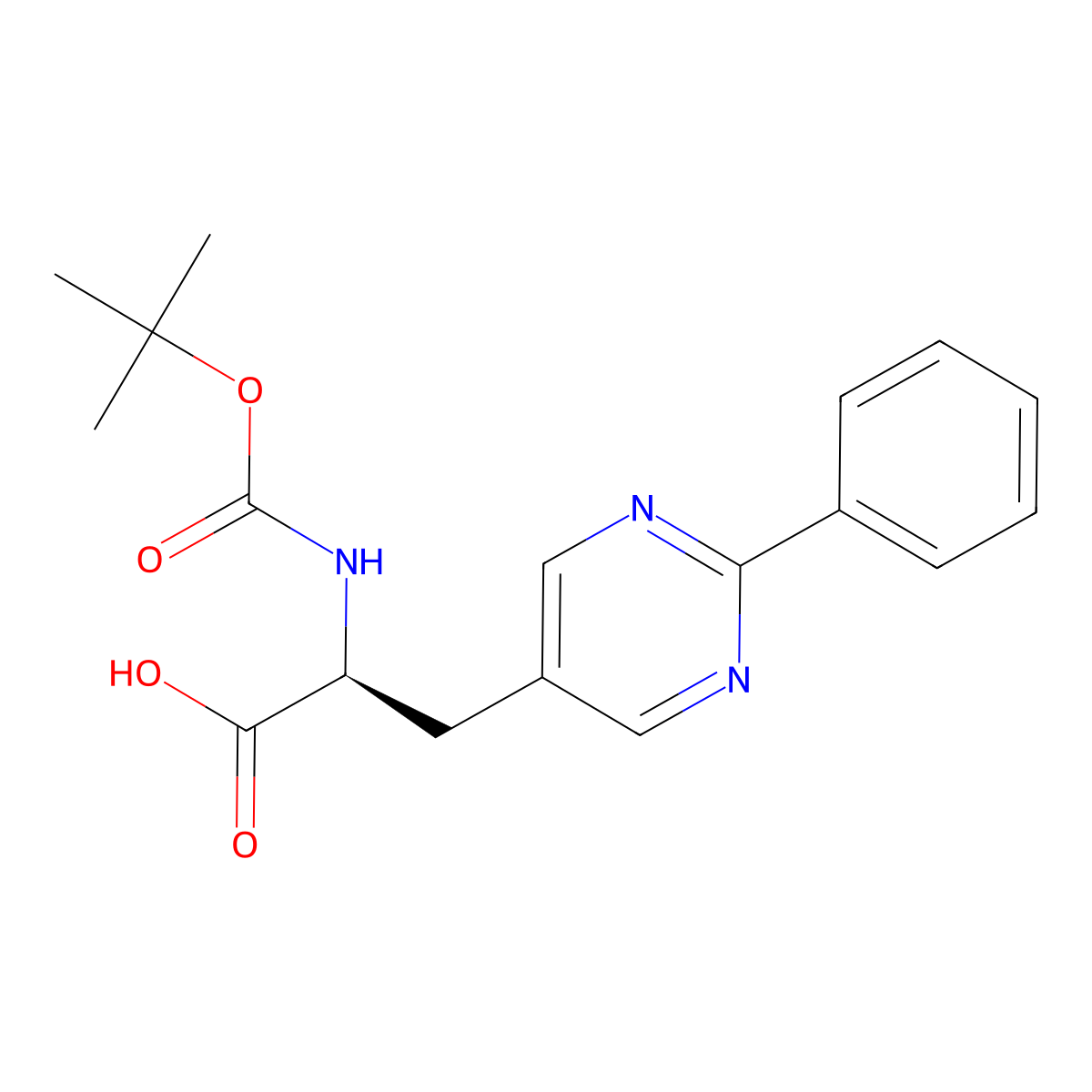 (S)-2-((tert-Butoxycarbonyl)amino)-3-(2-phenylpyrimidin-5-yl)propanoic acid molecular structure, CAS 2387566-95-0