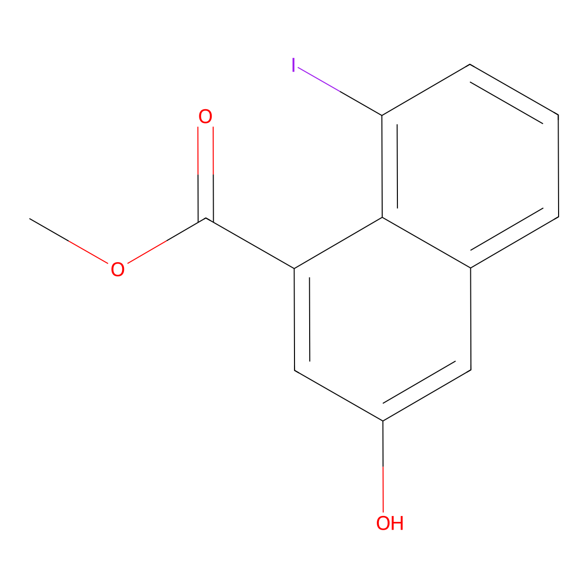 Methyl 3-hydroxy-8-iodo-naphthalene-1-carboxylate molecular structure, CAS 2387595-43-7