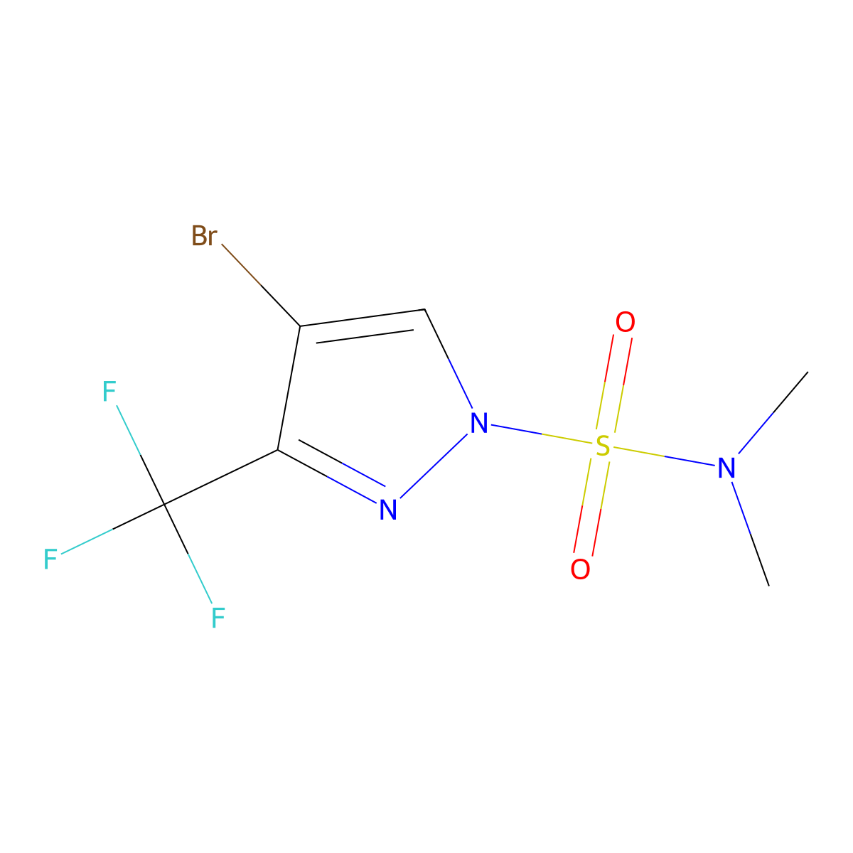 4-bromo-N,N-dimethyl-3-(trifluoromethyl)pyrazole-1-sulfonamide molecular structure, CAS 2387598-83-4