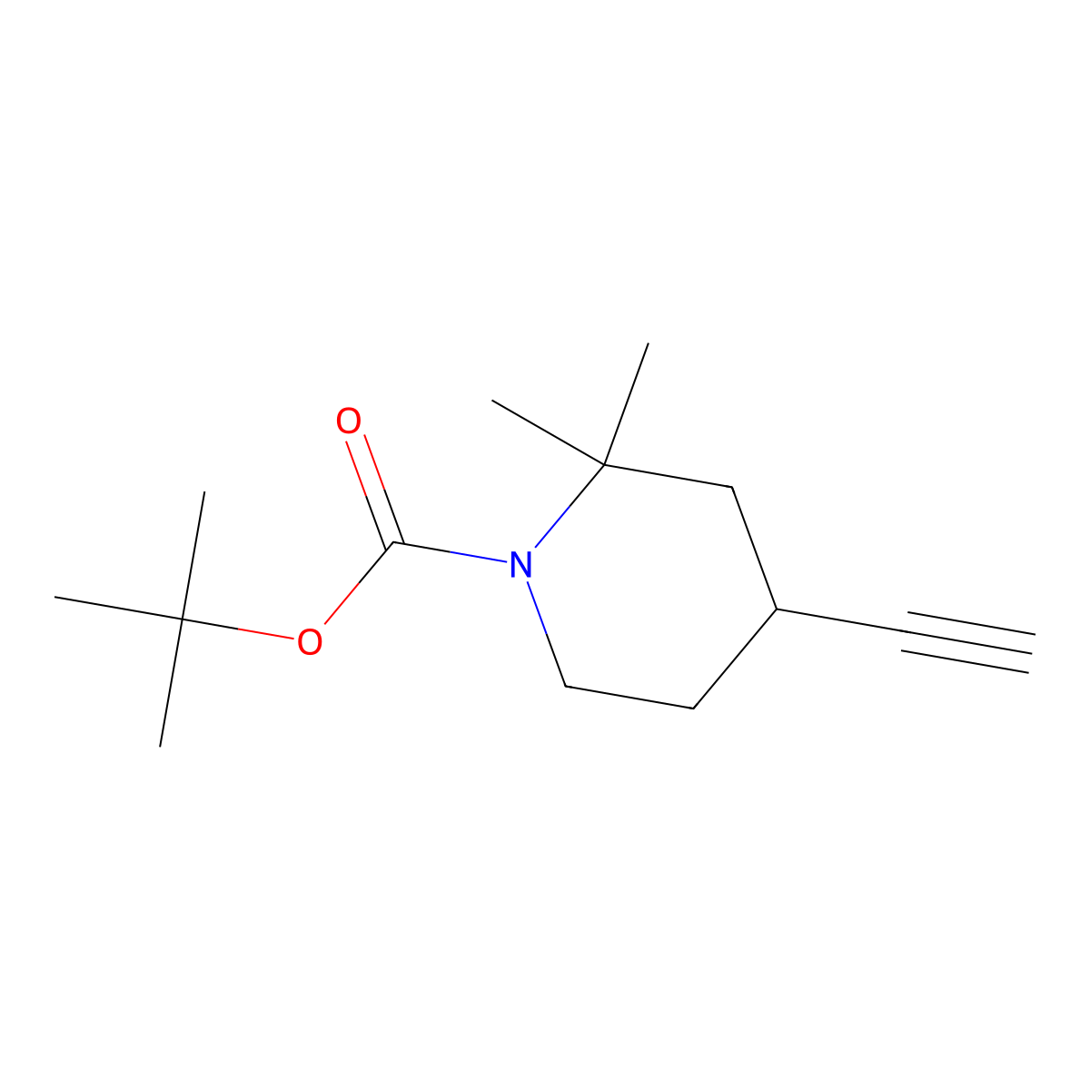 Tert-butyl 4-ethynyl-2,2-dimethyl-piperidine-1-carboxylate molecular structure, CAS 2387600-09-9