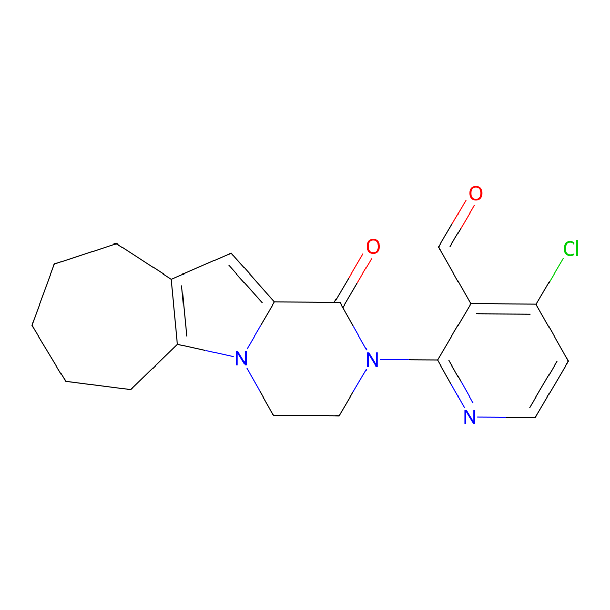 4-Chloro-2-(6-oxo-2,5-diazatricyclo[7.5.0.0(2)]tetradeca-1(9),7-dien-5-yl)pyridine-3-carbaldehyde molecular structure, CAS 2387601-63-8
