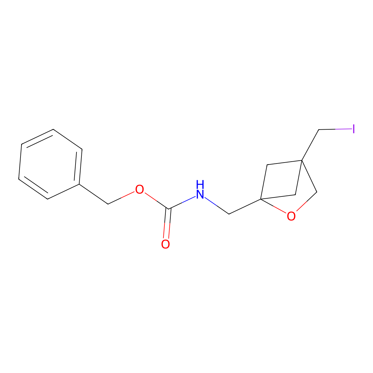 benzyl N-[[4-(iodomethyl)-2-oxabicyclo[2.1.1]hexan-1-yl]methyl]carbamate molecular structure, CAS 2387602-65-3