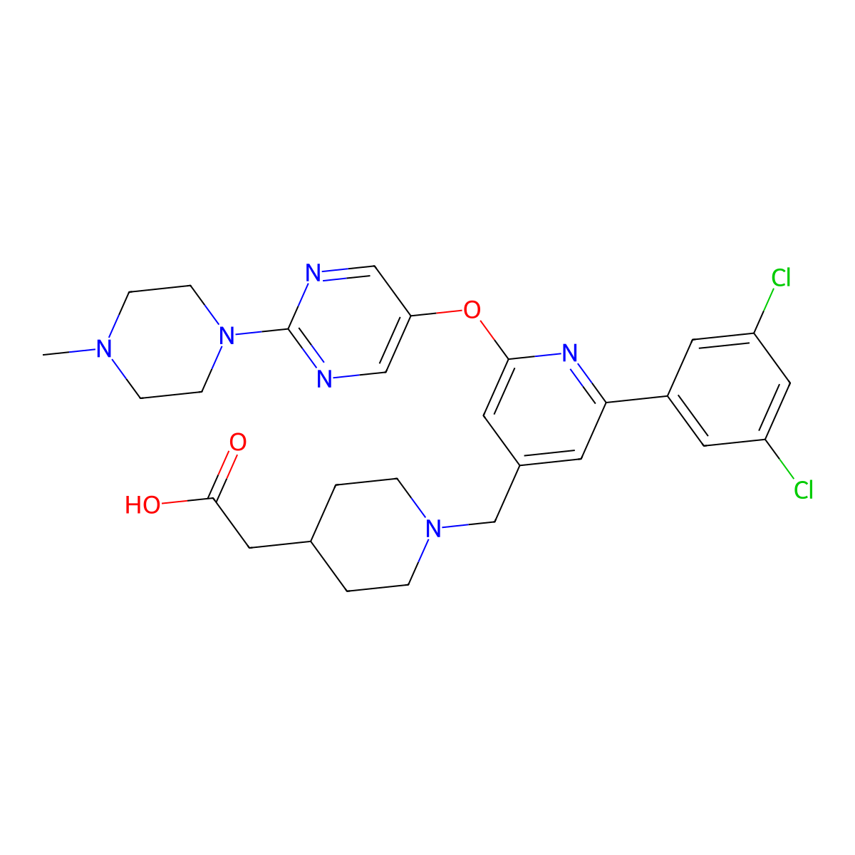(1-{[2-(3,5-Dichlorophenyl)-6-{[2-(4-methylpiperazin-1-yl)pyrimidin-5-yl]oxy}pyridin-4-yl]methyl}piperidin-4-yl)acetic acid molecular structure, CAS 2387633-15-8