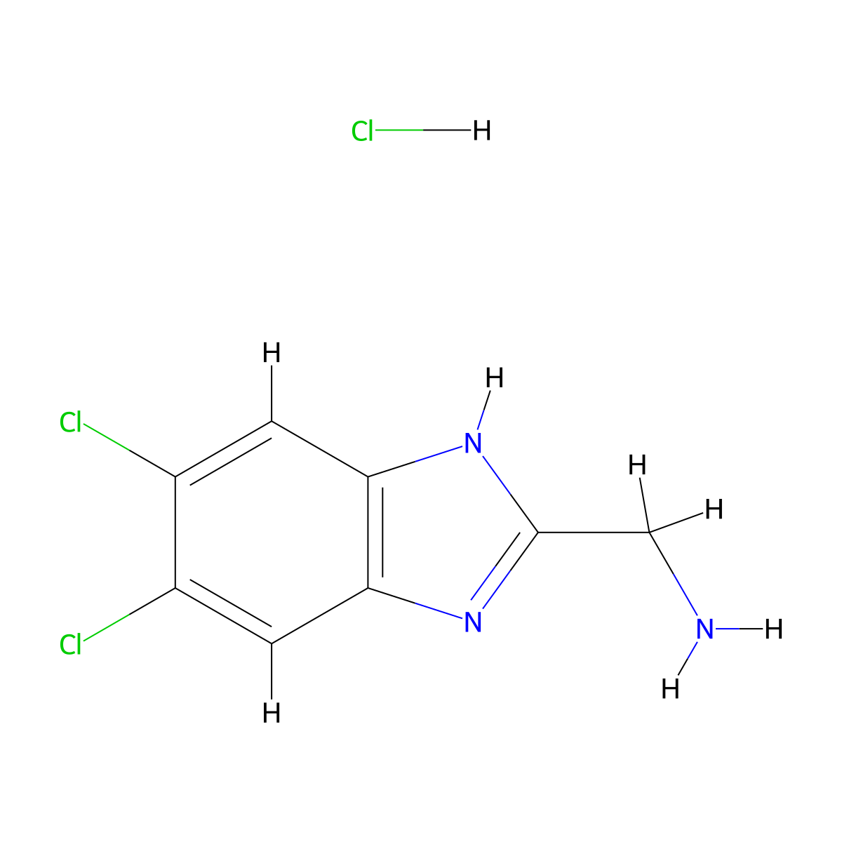(5,6-Dichloro-1H-benzo[d]imidazol-2-yl)methanamine hydrochloride molecular structure, CAS 2387704-83-6