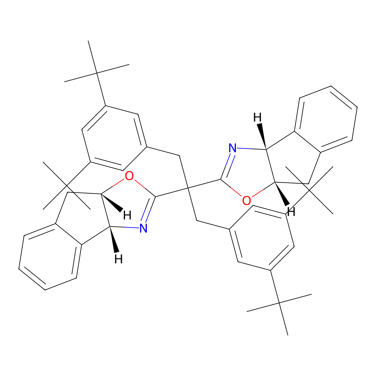 (3aR,3a'R,8aS,8a'S)-2,2'-(1,3-Bis(3,5-di-tert-butylphenyl)propane-2,2-diyl)bis(3a,8a-dihydro-8H-indeno[1,2-d]oxazole) molecular structure, CAS 2387715-06-0